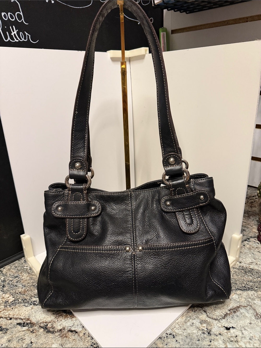 Tignanello Multi-Pocket Pebbled Leather Shoulder Bag